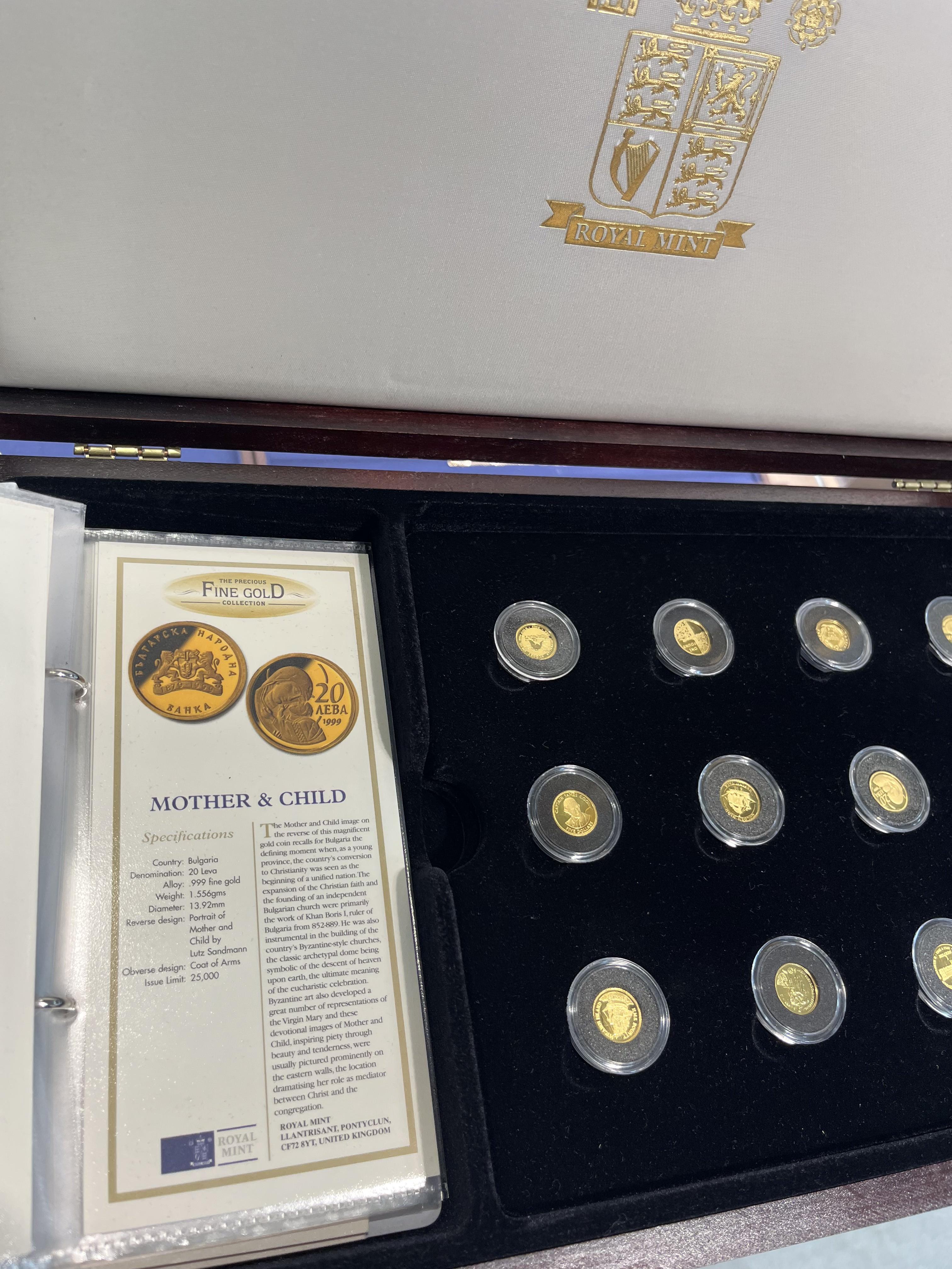 A cased collection of small fine gold coins with its certificate booklet.