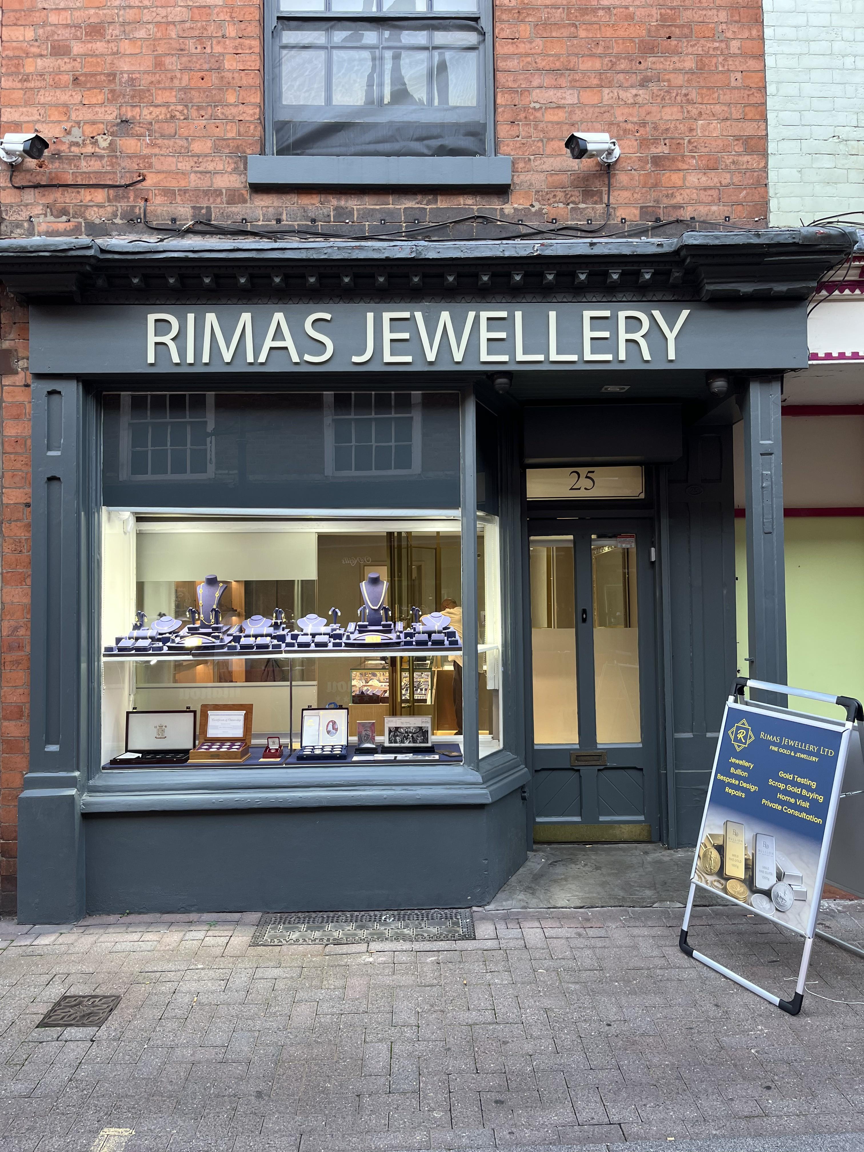 The Rimas Jewellery shopfront at 25 Loseby Lane, Leicester.